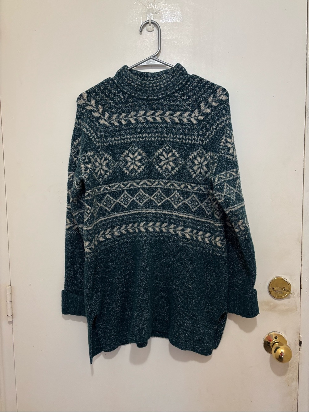 Style & Co Fair Isle Oversized Style Sweater Teal Metallic Size S